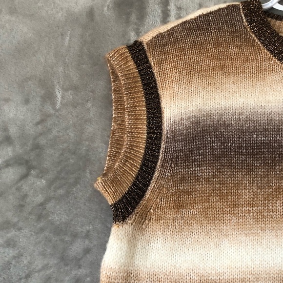 Marled Sweater Vest Size M Crewneck Gradient Stripes Preppy Chunky Lighweight - Picture 4 of 11